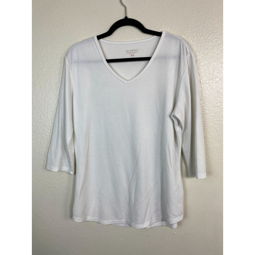Segments Womens White Pink V-Neck 3/4 Sleeve Shirt size Large Tencel Modal Blend